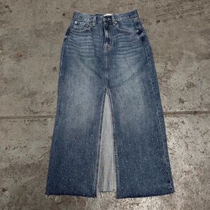 PISTOLA Rhinestone Sparkle Dark Denim Midi Raw Skirt 25